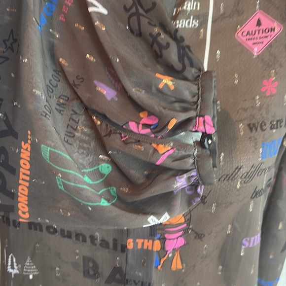 Vilagallo Edina sheer hidden button puff long sleeve Ski You Later blouse skiing - Picture 6 of 16